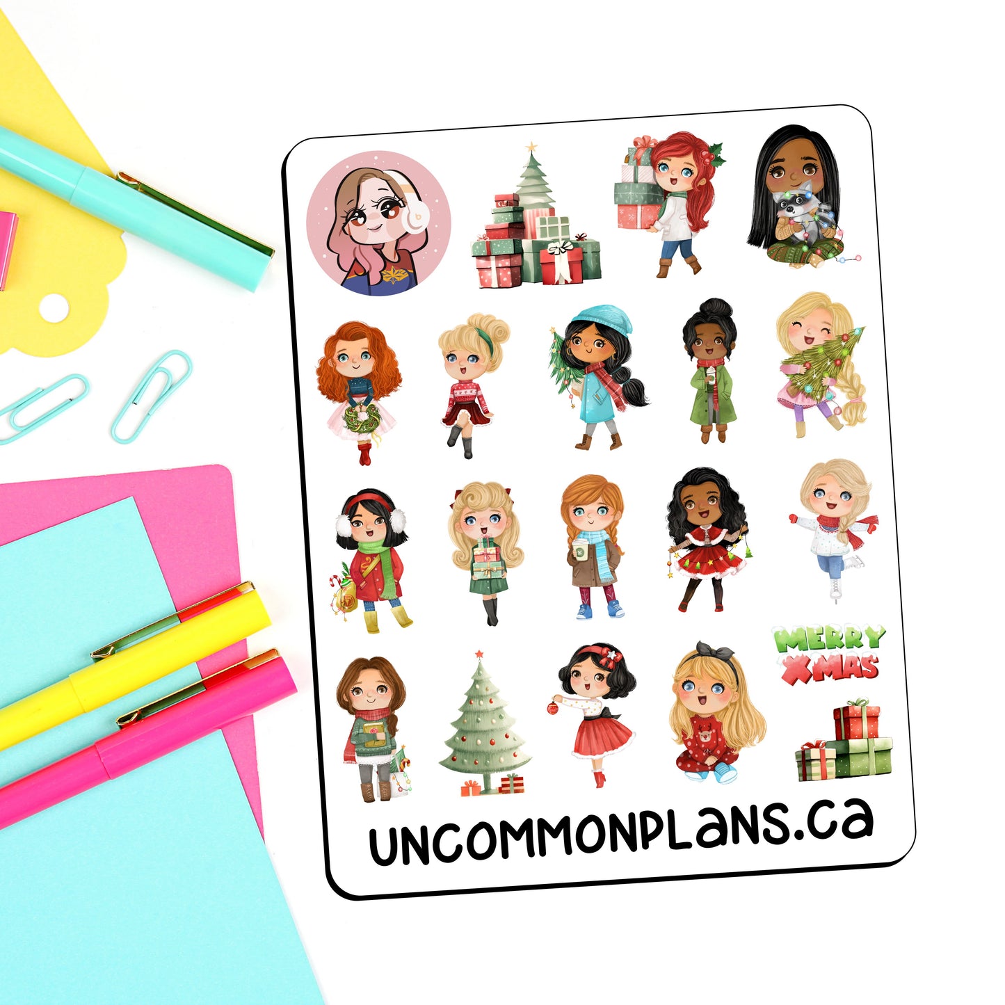 Chibi Princesses Christmas Stickers Sheet