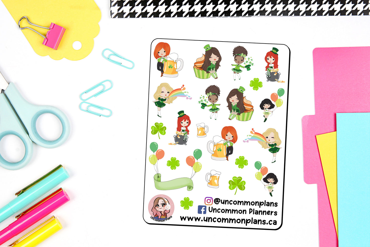 Chibi Girls St Patrick's Day Deco Planner Stickers Sheet