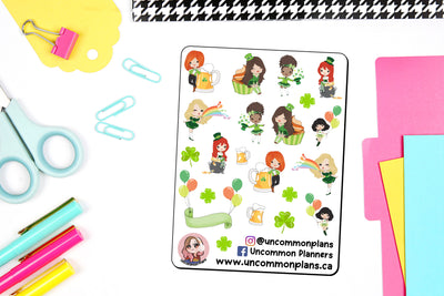 Chibi Girls St Patrick's Day Deco Planner Stickers Sheet