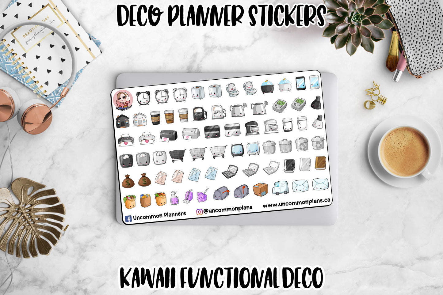 Kawaii Icons Functional Deco Planner Stickers