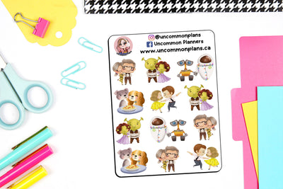 Animated Movies Couples Stickers Sheet