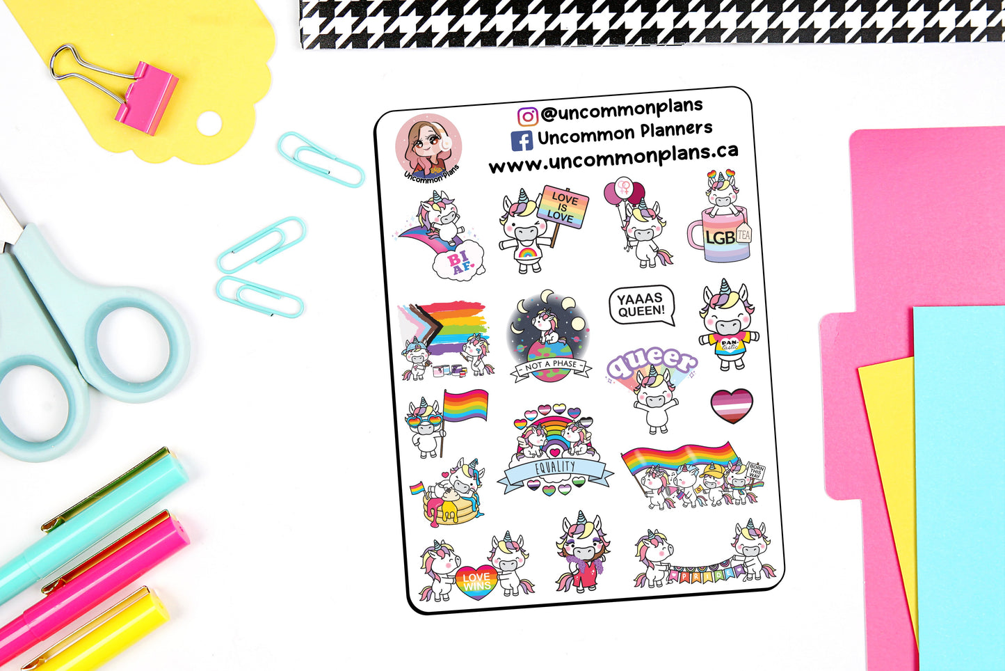 LGBTQ Pride Unicorn Stickers Sheet