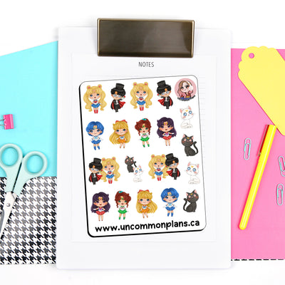 Sailor Scouts Moon Warrior Chibi Anime Stickers Sheet