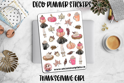 Fall Pumpkin Girl Thanksgiving Deco Planner Stickers Sheet