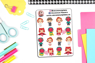 Red Witch & Android Unusual Superhero Couple Stickers Sheet