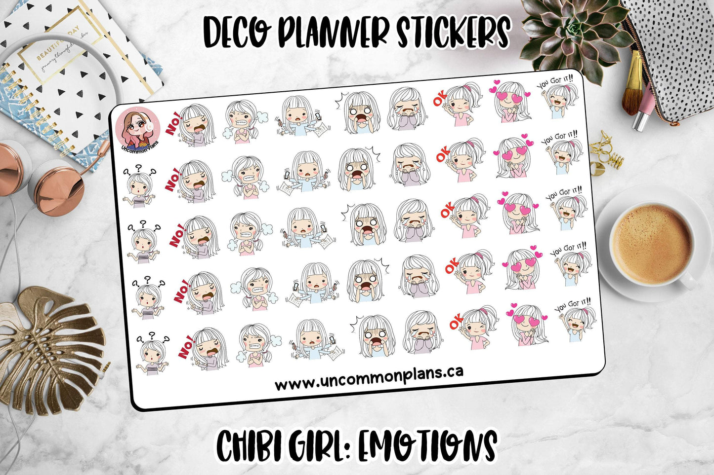 Doodle Girl Emotions Deco Planner Stickers Sheet