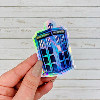 Time Travelling Doctor Police Box Holographic Vinyl Decal