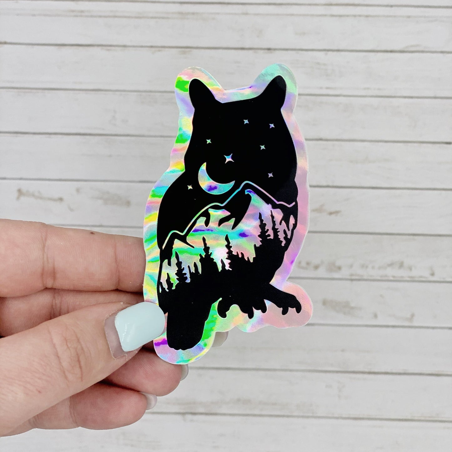 Magical Owl Silhouette Holographic Vinyl Decal