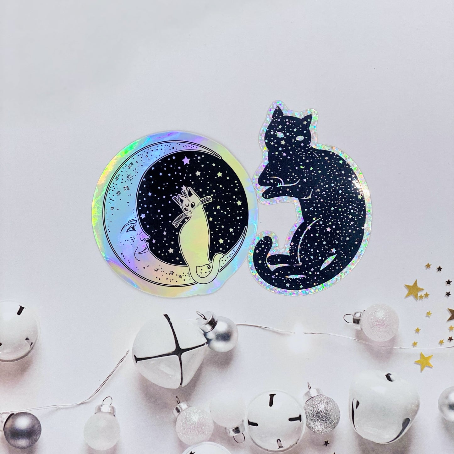 Galaxy Coffee Girl & Star Cat Holographic Vinyl Decals